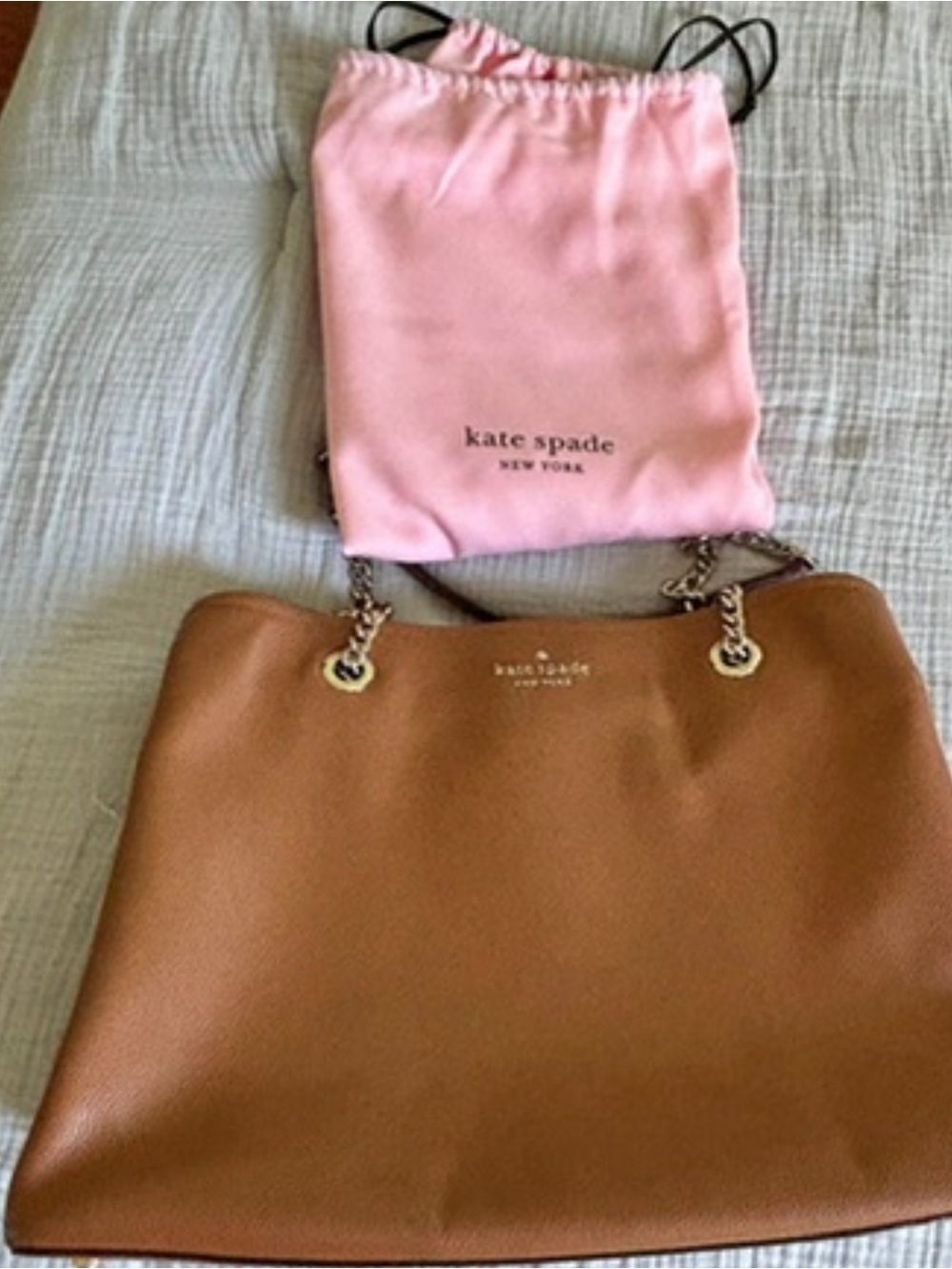 kate spade Brown Leather Tote with Gold Chain Handles